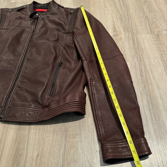 Hugo Boss Red Label Women’s Leather Jacket Size L Full Zip Maroon Red - Picture 11 of 12